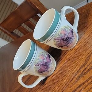 𝅺Cabela's Folkcraft Stoneware Woodland Moose Set of 2 Coffee Cups / Mugs
